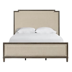 Pemberly Row Notched Design Upholstered King Bed in Silken Fog Cocoa
