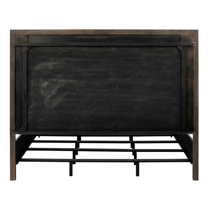 Pemberly Row Embossed Inset Panel King Bed with Metal Footboard in Cocoa