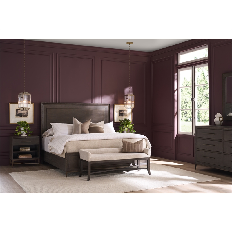 Pemberly Row Embossed Inset Panel King Bed with Metal Footboard in Cocoa