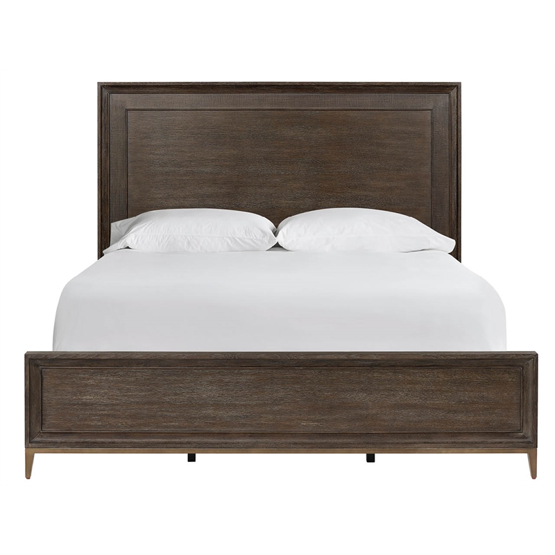 Pemberly Row Embossed Inset Panel King Bed with Metal Footboard in Cocoa