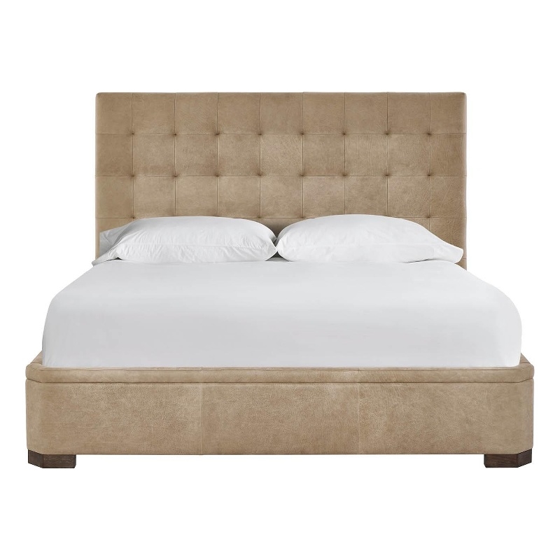 Pemberly Row Quilted Tufted Upholstered Queen Bed in Vail Toffee Leather
