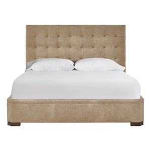 Pemberly Row Quilted Tufted Upholstered Queen Bed in Vail Toffee Leather