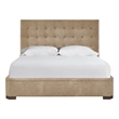Pemberly Row Quilted Tufted Upholstered Queen Bed in Vail Toffee Leather