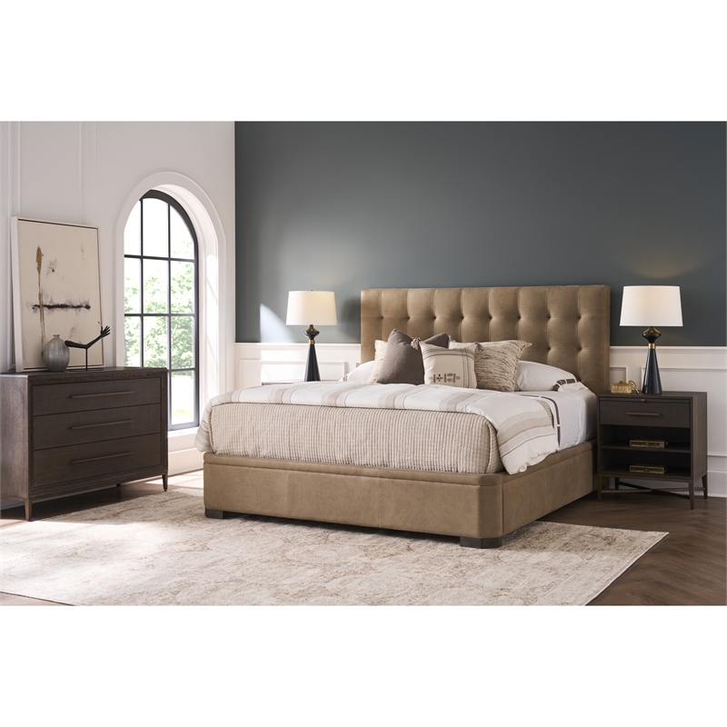 Pemberly Row Quilted Tufted Upholstered King Bed in Vail Toffee Leather