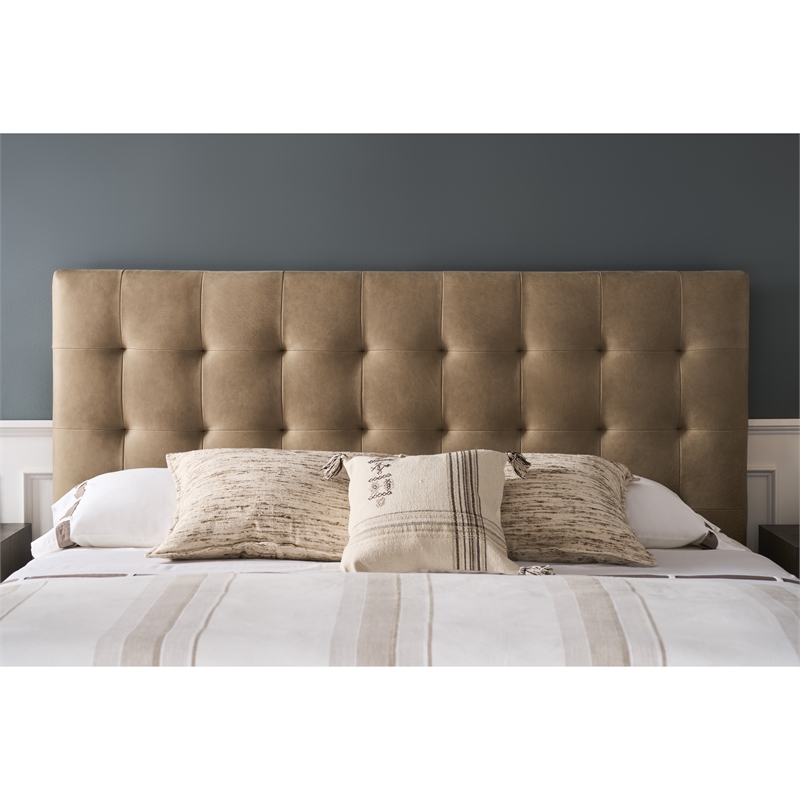 Pemberly Row Quilted Tufted Upholstered King Bed in Vail Toffee Leather