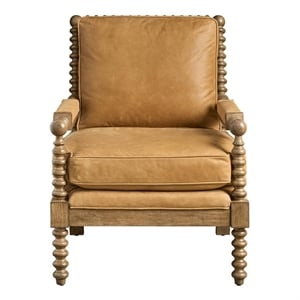 Pemberly Row Carved Frame Upholstered Accent Chair in Winchester Brown