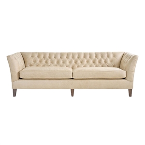 Pemberly Row Duncan Button-Tufted Leather Sofa with Nailhead Trim in Tan