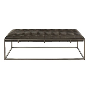Pemberly Row Tufted Top-Grain Leather Cocktail Ottoman in Bronze Grey