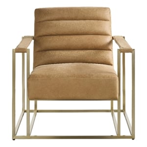 Pemberly Row Jensen Angular Frame Accent Chair in Tan Winchester Leather