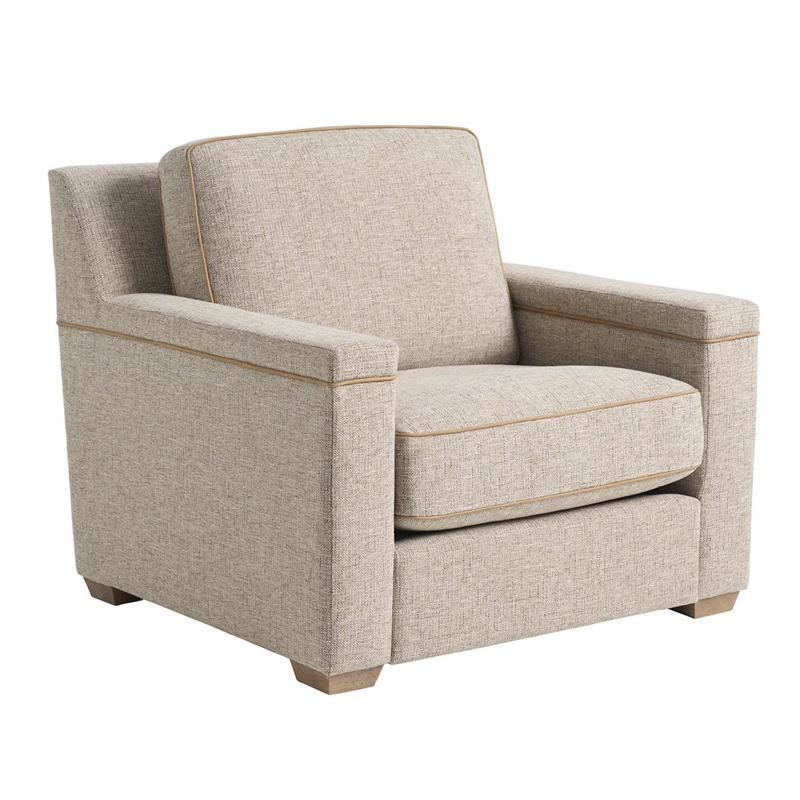 Pemberly Row Accent Chair with Down Cushions and Leather Welt in Beige