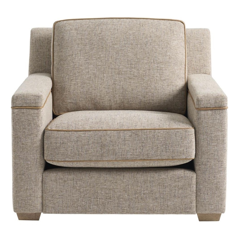 Pemberly Row Accent Chair with Down Cushions and Leather Welt in Beige