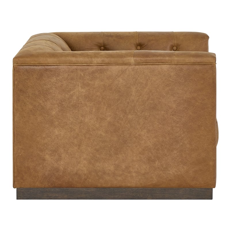 Pemberly Row Button-Tufted Leather Swivel Chair with Sable Legs in Brown