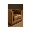 Pemberly Row Button-Tufted Leather Swivel Chair with Sable Legs in Brown