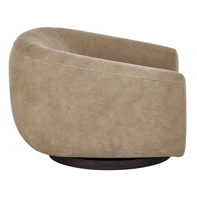 Pemberly Row Wide Seat Vail Toffee Leather Swivel Chair in Brown