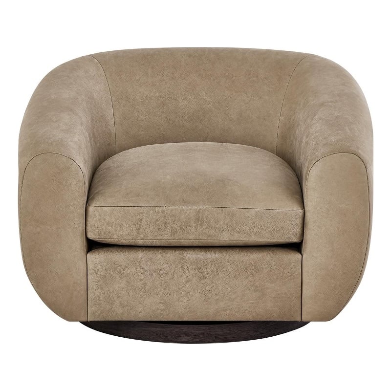 Pemberly Row Wide Seat Vail Toffee Leather Swivel Chair in Brown