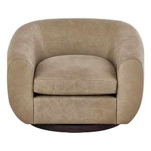 Pemberly Row Wide Seat Vail Toffee Leather Swivel Chair in Brown