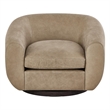 Pemberly Row Wide Seat Vail Toffee Leather Swivel Chair in Brown