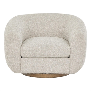 Pemberly Row Wide Seat Santa Cruz Sand Boucle Swivel Chair in Ivory