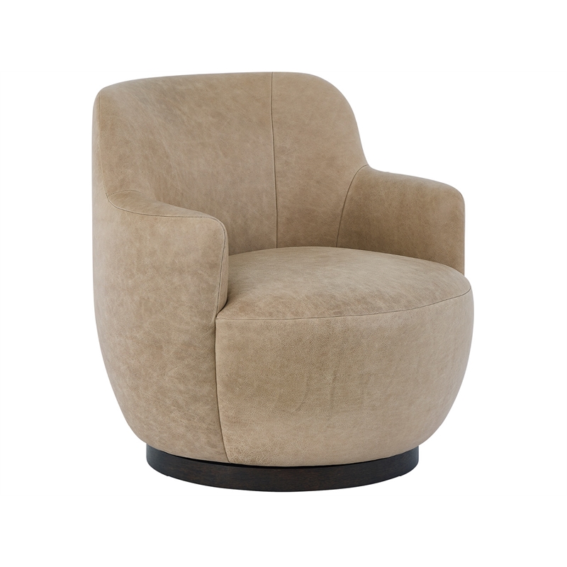 Pemberly Row Sculpted Occasional Swivel Chair in Tan Caribou Leather
