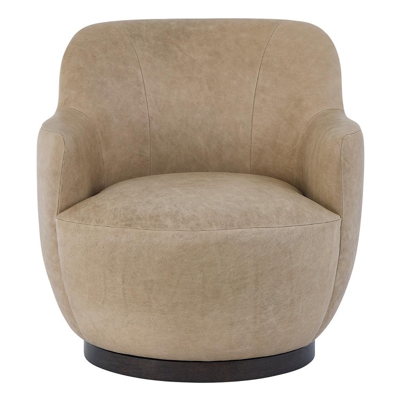 Pemberly Row Sculpted Occasional Swivel Chair in Tan Caribou Leather