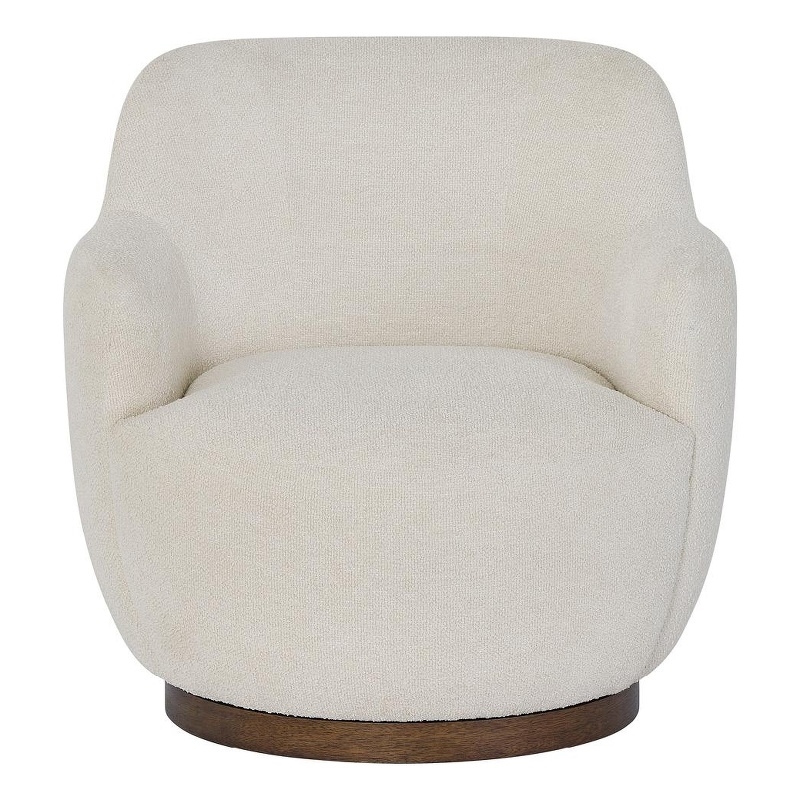 Pemberly Row Sculpted Occasional Swivel Chair in Natural Polyester Ivory