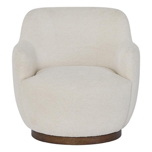 Pemberly Row Sculpted Occasional Swivel Chair in Natural Polyester Ivory