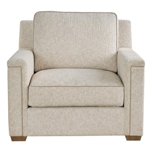 Pemberly Row Modern Squared Arm Polyester Chair with Wood Frame in Brown