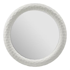 Pemberly Row Coastal Shell Detail Rattan Mirror in Coral Shoreline White