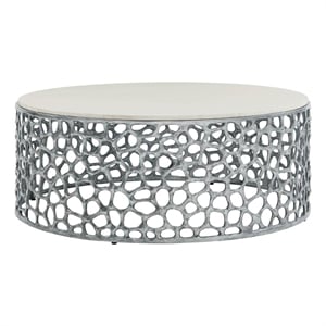 Pemberly Row Coral Sculpted Metal Cocktail Table in Pewter Gray