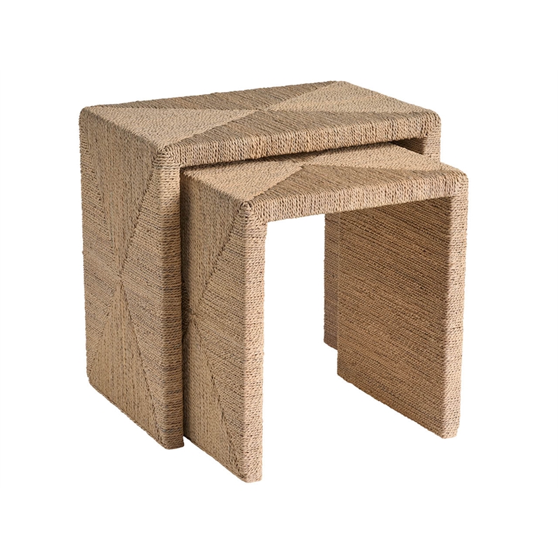 Pemberly Row Woven Abaca Nesting Tables Set in Natural Dockside Tan
