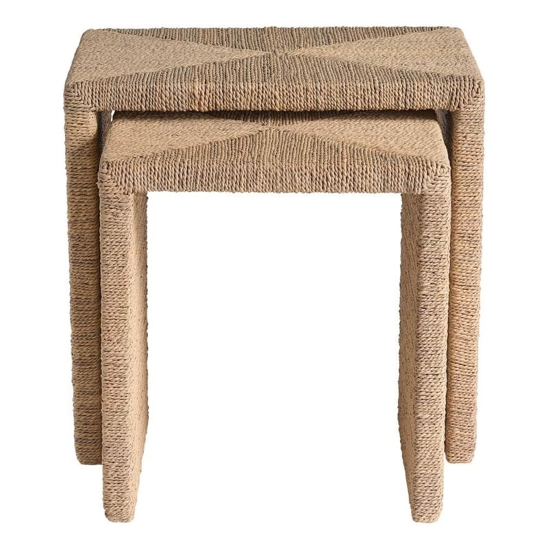 Pemberly Row Woven Abaca Nesting Tables Set in Natural Dockside Tan