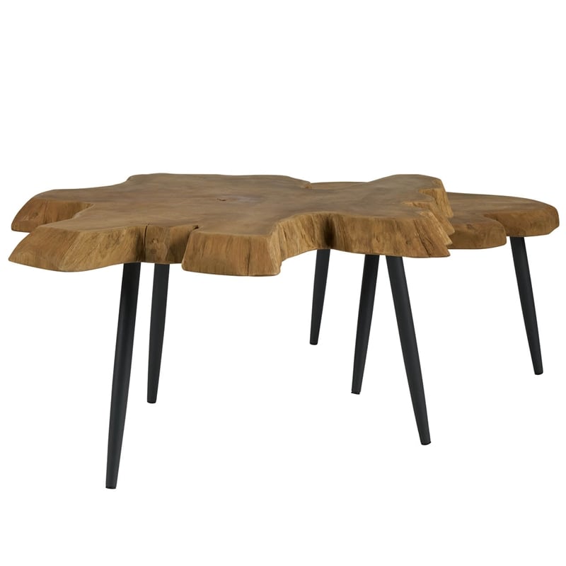 Pemberly Row Driftwood Nesting Tables with Lower Shelf in Natural Teak