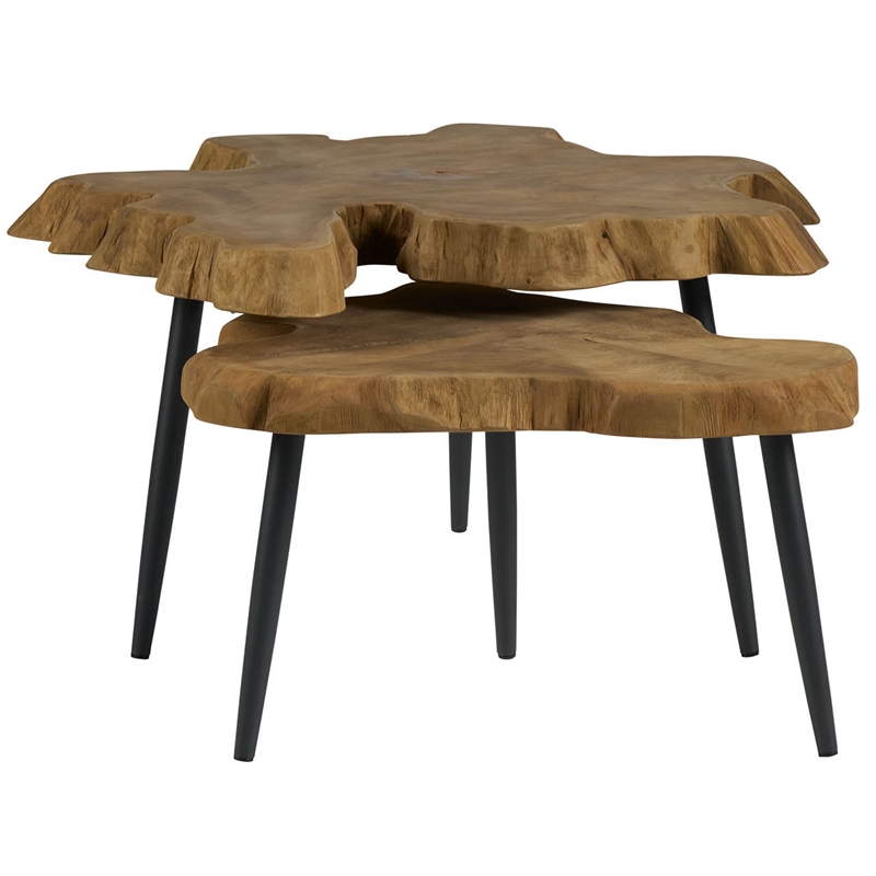 Pemberly Row Driftwood Nesting Tables with Lower Shelf in Natural Teak