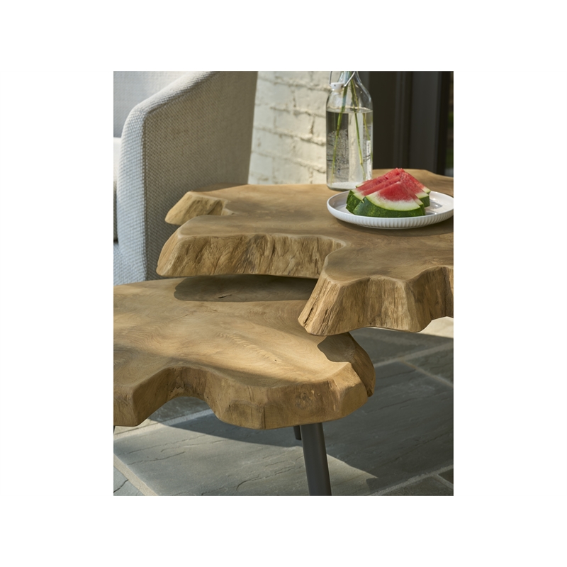 Pemberly Row Driftwood Nesting Tables with Lower Shelf in Natural Teak