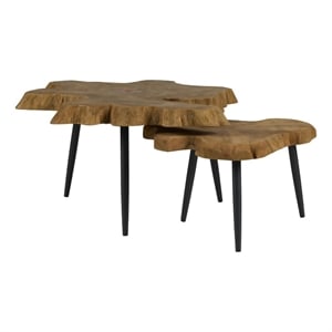 Pemberly Row Driftwood Nesting Tables with Lower Shelf in Natural Teak