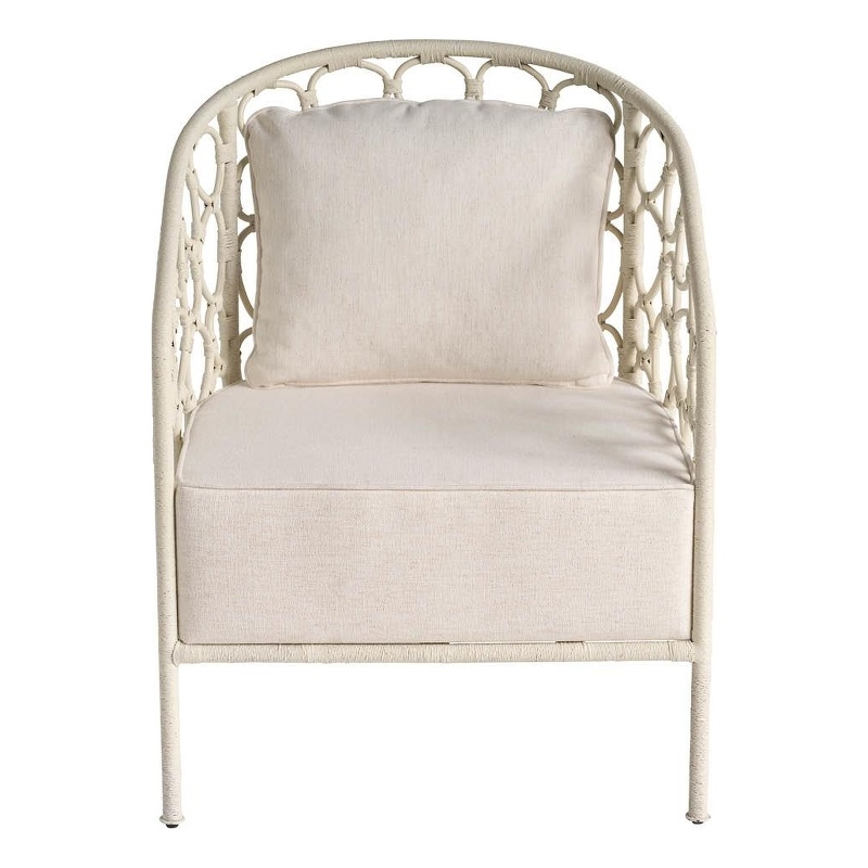 Pemberly Row Pebble Shaped Accent Chair in Woven White Rattan