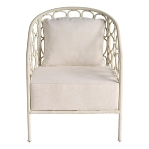 Pemberly Row Pebble Shaped Accent Chair in Woven White Rattan