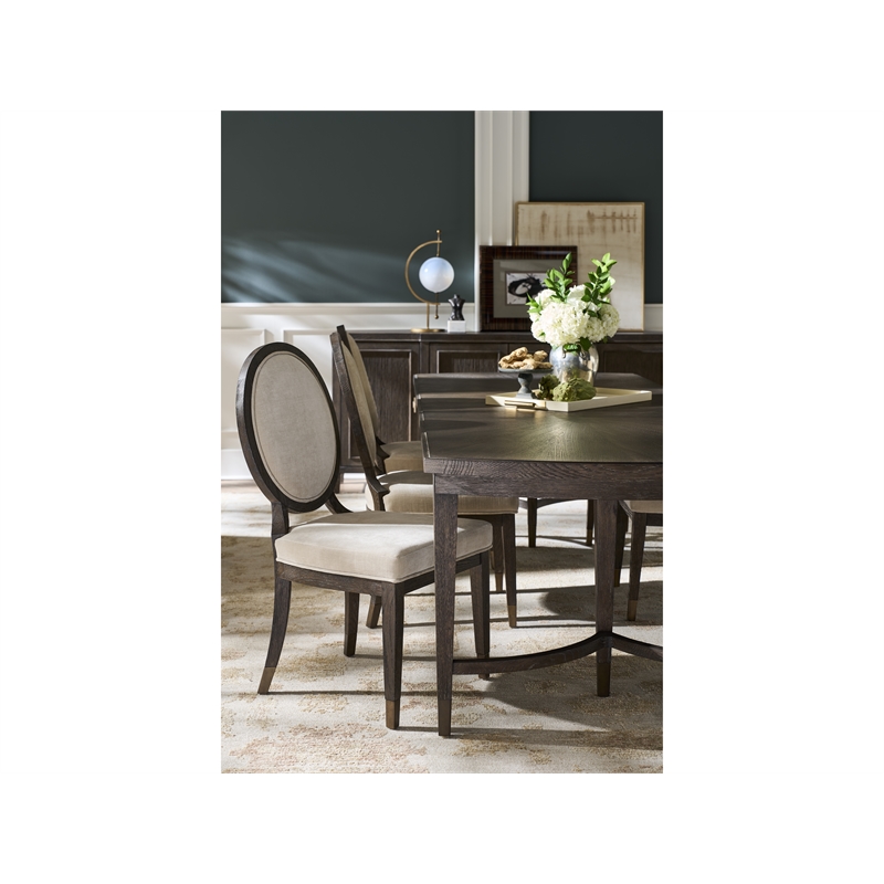 Pemberly Row Oval Back Upholstered Side Chair in Cocoa Oak (Set of 2)