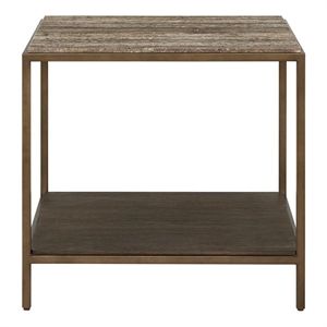 Pemberly Row Brindle End Table in Smoked Gold and Travertine