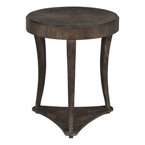 Pemberly Row Round Travertine Top Side Table in Rich Cocoa Oak