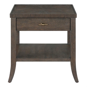 Pemberly Row Beaded Edge Curved Leg End Table in Rich Cocoa Oak