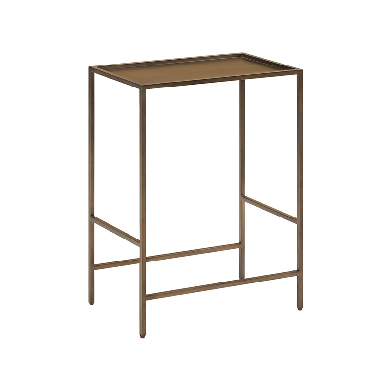 Pemberly Row Smoked Gold Metal Round Side Table with Stone Top