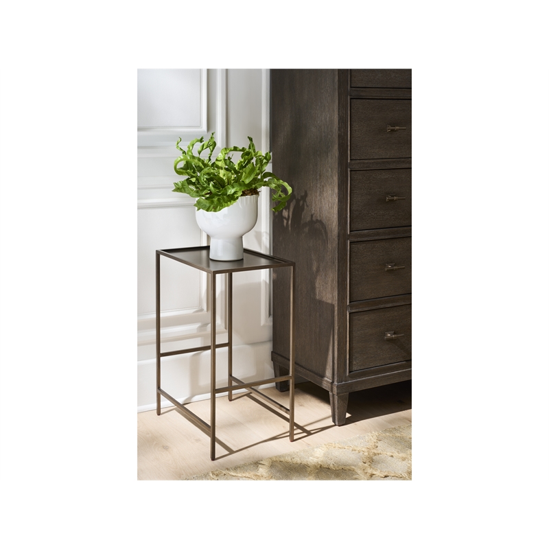 Pemberly Row Smoked Gold Metal Round Side Table with Stone Top