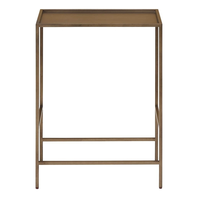 Pemberly Row Smoked Gold Metal Round Side Table with Stone Top