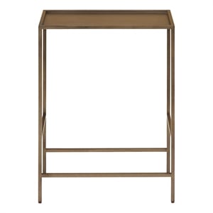 Pemberly Row Smoked Gold Metal Round Side Table with Stone Top