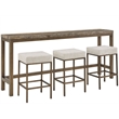 Pemberly Row Brindle Console Table with Stools in Gold/Travertine