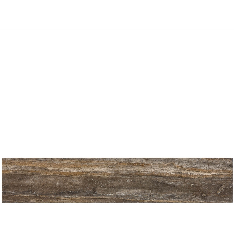Pemberly Row Brindle Console Table with Stools in Gold/Travertine
