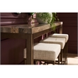 Pemberly Row Brindle Console Table with Stools in Gold/Travertine