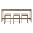 Pemberly Row Brindle Console Table with Stools in Gold/Travertine