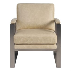 Pemberly Row Corbin Button-Tufted Leather Accent Chair in Tan